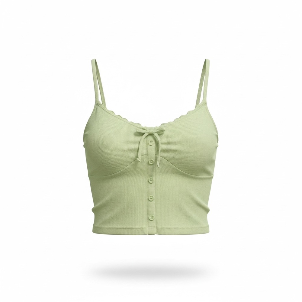 PacSun Green Cropped Cami Tank Top Small Button Front Tie Detail